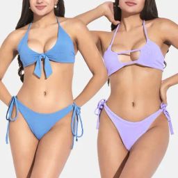Secrets By ZeroKaata Blue & Purple Plain Swimwear Bikini-picture-32