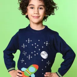 Nauti Nati Kids Navy Printed Full Sleeves Sweater image 1