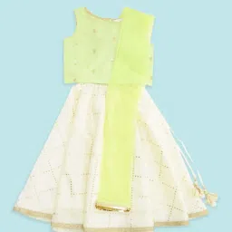 Akkriti by Pantaloons Kids Lime Green & White Embroidered Lehenga Cholis image 1