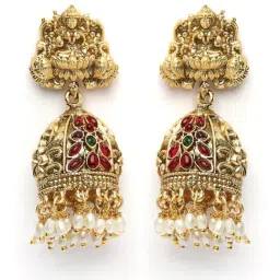 Karatcart Gold-Tone Plated Red & Green Earrings for Women image 3
