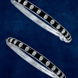 Taraash 92.5 Sterling Silver Black Beaded Bangle for Kids image 1