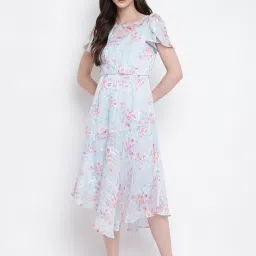 Latin Quarters Light Blue Floral Print High-low Dress image 1