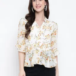 Latin Quarters White & Orange Printed Top image 1