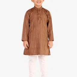 Pro-Ethic Style Developer Kids Brown & White Printed Full Sleeves Kurta with Pyjamas image 1