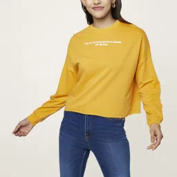 Honey by Pantaloons Mustard Cotton Printed Sweatshirt image 1