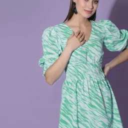 SELVIA Green Printed A-Line Dress image 1