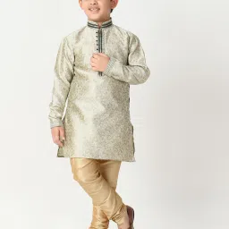 Pro-Ethic Style Developer Kids Light Green & Beige Printed Full Sleeves Kurta with Pyjamas image 1