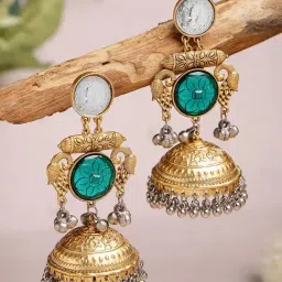 Karatcart Gold-Tone Plated Green Earrings for Women image 1
