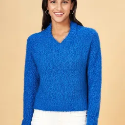 People by Pantaloons Blue Self Pattern Sweater image 1
