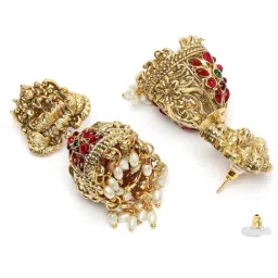 Karatcart Gold-Tone Plated Red & Green Earrings for Women image 4