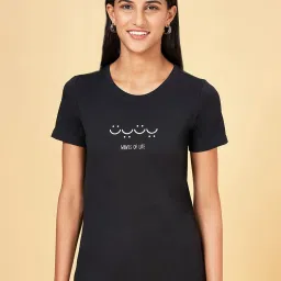 Honey by Pantaloons Black Cotton Printed T-Shirt image 1