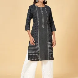 Rangmanch by Pantaloons Black Printed Straight Kurta image 1