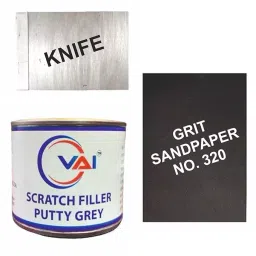 VAI Touch Up Spray Paint Oxford Blue & Gloss Clear ‎225 ml Each for Maruti Cars with Scratch Filler Putty Grey 200 g 1 Putty Abrasion Tool, 320 Grits Sandpaper image 3