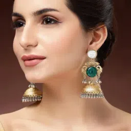 Karatcart Gold-Tone Plated Green Earrings for Women image 2