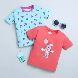 Bumzee Kids Coral & Green Printed T-Shirt (Pack Of 2)-image-65
