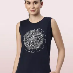 Enamor Navy Printed Crew T-Shirt image 1