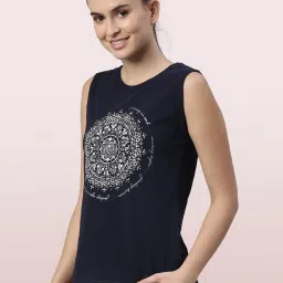 Enamor Navy Printed Crew T-Shirt image 3