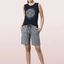 Enamor Navy Printed Crew T-Shirt image 4