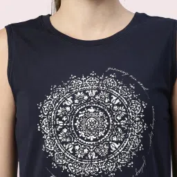 Enamor Navy Printed Crew T-Shirt image 5