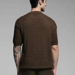 Jack & Jones Brown Cotton Oversized Textured T-Shirt image 2
