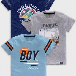 Codez Kids Blue & Grey Melange Printed T-Shirt (Pack Of 3)-picture-41