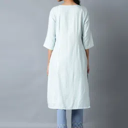 W Women Blue Geometric Print Rayon Straight Kurta image 2