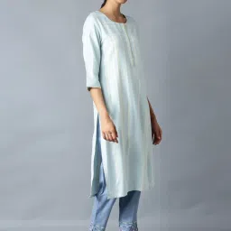 W Women Blue Geometric Print Rayon Straight Kurta image 4