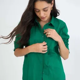 Femmella Green Cotton Relaxed Fit Shirt-picture-15