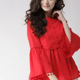 Mast & Harbour Red Pleated A-Line Top-picture-40