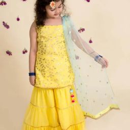 Pspeaches Girls Yellow Regular Fit Printed Kurta Set-picture-25