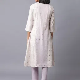 W Off-White Cotton Striped A Line Kurta image 2