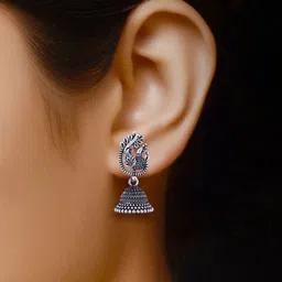 MEENAZ Set Of 5 Silver-Plated Dome Shaped Oxidised Jhumkas image 5