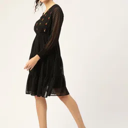 Antheaa Black Dobby Weave Tiered A-Line Dress image 3