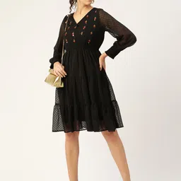 Antheaa Black Dobby Weave Tiered A-Line Dress image 5