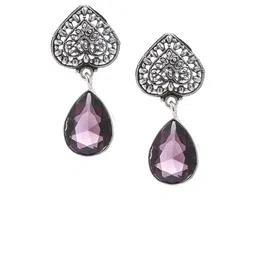 Bamboo Tree Jewels Purple & Silver-Toned Handcrafted Teardrop Shaped Drop Earrings-picture-10