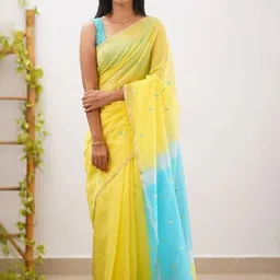 JUICE BEAUTY Embellished Linen Blend Saree-image-71