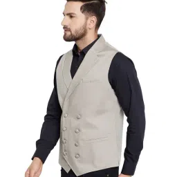 Hypernation Grey Sleeveless Slim Fit Solid Waistcoat image 3