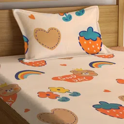 Myntra Elegant Homes Cream & Red Printed 300 TC Single Bedsheet Set 2.20 mx 1.50 m image 3