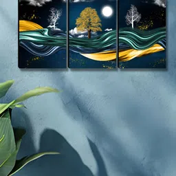 Myntra Elegant Homes Navy Blue 3 Pieces Tree & Moon Floral and Botanical Wall Art-image-62