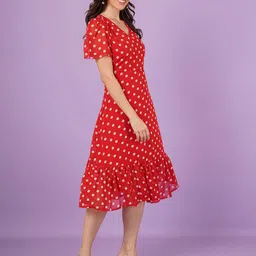 Curvydrobe Women Polka Dot Print Puff Sleeve A-Line Midi Dress image 3