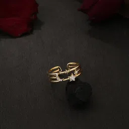 kashwini Gold-Plated White Stone-Studded Adjustable Finger Ring-picture-39