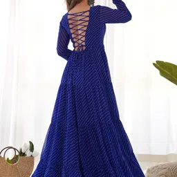 THE52 Leheriya Printed Thread Work Pure Georgette Thread Work Tiered Anarkali Kurti image 5