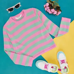Pantaloons Junior Full Sleeves Striped Designed Pullovers - Mint Green-picture-24