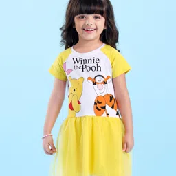 Babyhug Disney Knit Raglan Half Sleeves Winnie The Pooh Printed Frock - Yellow-picture-20