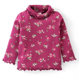 Babyhug Cotton Knit Full Sleeves Skivi Top With Floral Print - Wine-picture-31