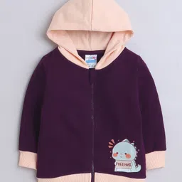 BUMZEE Cotton Looper Full Sleeves Baby Dinosaur Printed Hooded Sweat Jacket - Wine & Peach-picture-27