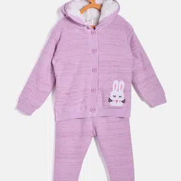 JWAAQ Full Sleeves Bunny Embroidered Coordinating Winter Set With Faux Fur - Lavender-picture-21