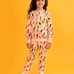 Anthrilo Fleece Full Sleeves Nail Paints Printed Coordinating Sweatshirt & Joggers Set - Peach-picture-35