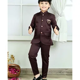 BT DEZINES Satin Full Sleeves Solid Jodhpuri Coat & Pant Set - Burgundy-picture-38