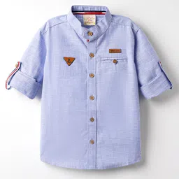 Rikidoos Full Sleeves Anchor Patch Embroidered Shirt - Light Blue-picture-17